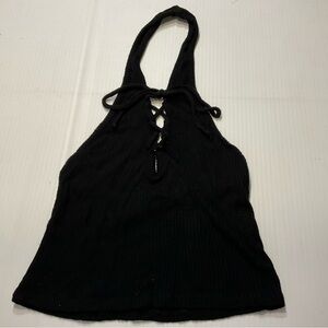 Urban Outfitters Project Social T Black Lace Up Halter Rib Crop Top Women Sz S
